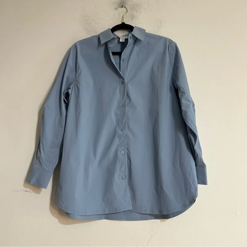 Athleta Midday Oversized Poplin Shirt Blue XS Office Stretch Utility Capsule